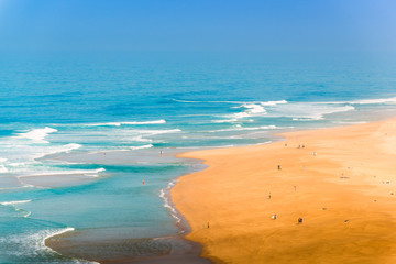 Nazare coast and sandy beach view. Portugal