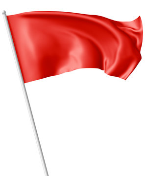 Red flag on flagpole waving in wind