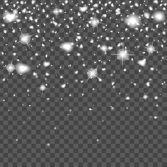Abstract creative christmas falling snow isolated on background. Vector illustration clipart art for Xmas holiday decoration. Concept idea design element. Realistic snowflake. Winter frost effect