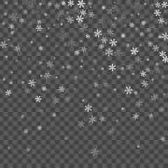 Abstract creative christmas falling snow isolated on background. Vector illustration clipart art for Xmas holiday decoration. Concept idea design element. Realistic snowflake. Winter frost effect
