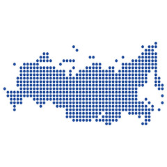 Fototapeta na wymiar Карта Российской Федерации, выполненная из круглых синих точек, пунктиров. Оригинальная абстрактная векторная иллюстрация для вашего дизайна.