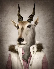 Vlies Fototapete Hipster Tiere Ziege in Kleidung. Digitale Illustration im Stil der weichen Ölmalerei