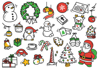 Fototapeta na wymiar Set of Christmas doodle element