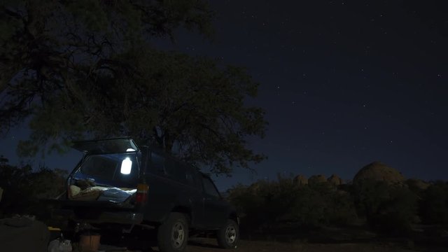 Starry Truck Camping Red Rocks Desert Scene