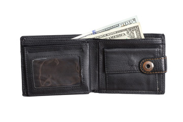 open  black  leather wallet with cash  dollars