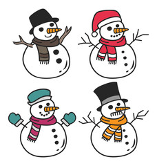 Set of cartoon snowman isolated on white background