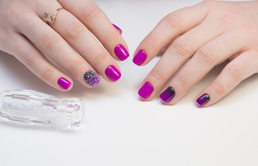 Perfect manicure and natural nails. Attractive modern nail art design. Gel polish applied.