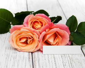 Pink roses and greeting card