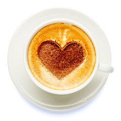coffee cup with heart shape made of foam