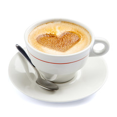 coffee cup with heart shape made of foam