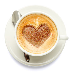 Fototapeta premium coffee cup with heart shape made of foam