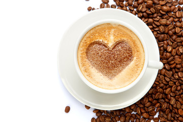 coffee cup with heart shape made of foam