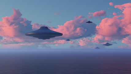 3D UFO over the sea and waves   © kolbass