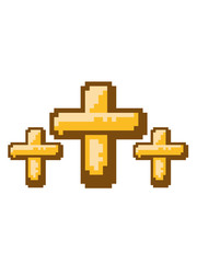 3 crosses cool pixel gamer retro 8 bit pattern christian logo design lettering jesus christ