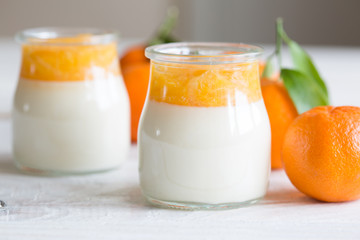 Home made panna cotta with mandarin jam
