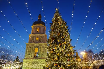Rolgordijnen Kiev, Ukraine, Sophia Square, December 23, 2016. Street decoration on the eve of Christmas holidays © Photobank