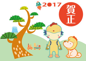 年賀状2017f_僕と犬と松