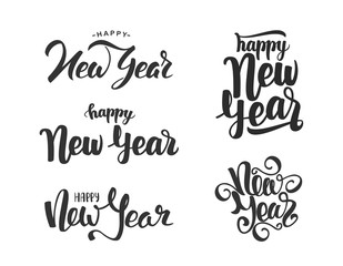 Vector illustration: Set of handwritten lettering compositions of Happy New Year.