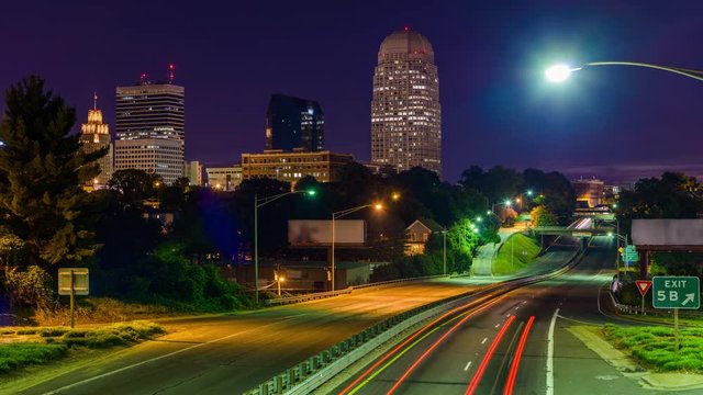 Winston-Salem, North Carolina, USA skyline time lapse.