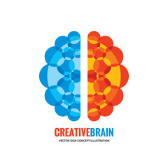 Human brain - vector logo template concept illustration. Mind sign. Education thinking symbol. Creative idea icon. Left and right hemispheres.