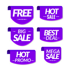 Sale tags labels. Special offer hot sale discount signs