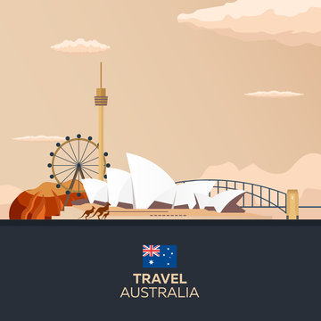Australia. Tourism. Travelling illustration. Modern flat design. Sydney travel.