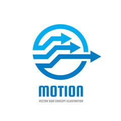 Motion - vector logo template concept illustration in blue color. Three arrows in circle - creative sign. Geometric design element.