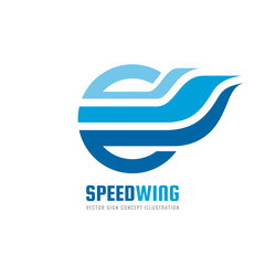 Speed wing - vector logo template concept illustration in blue color. Abstract wing shape in circle creative sign. Design element.