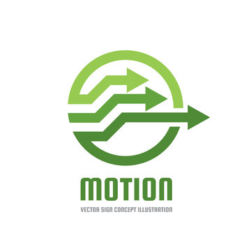 Motion - vector logo template concept illustration green color. Three arrows in circle - creative sign. Geometric design element.