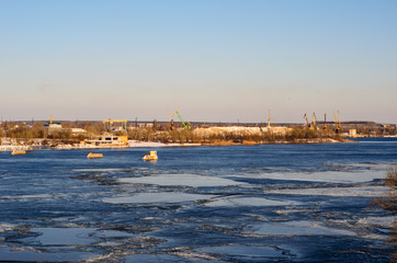 Drifting ice floes on a river Dnieper © ihorbondarenko