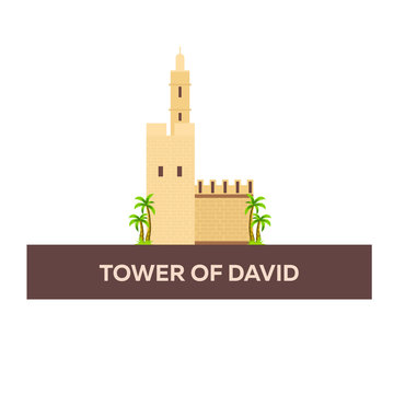 Tower of David. Israel, Jerusalem. Vector flat illustration.