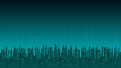 City online. Abstract futuristic digital city, hi-tech information background, computer technology concept