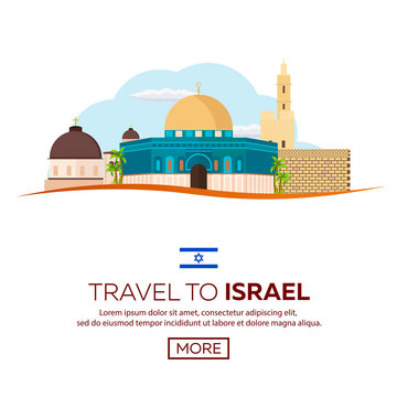 Travel to Israel, Jerusalem Poster skyline. Wailing wall. Vector illustration.