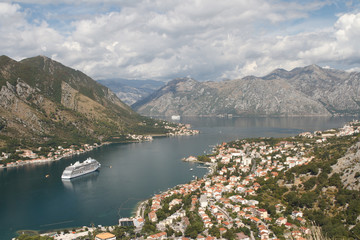 nice aerial view of the Bay of Kotor, a city of Kotor