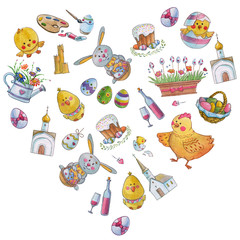 Easter watercolor pattern Egg, chicken, rabbit