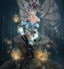 Beautiful fairy sits on a pedestal