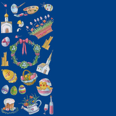 Easter watercolor pattern Egg, chicken, rabbit