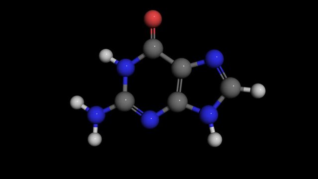 guanine molecule model rotating, adenine is a chemical component of dna and rna, seamless loopable
