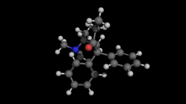 methadone molecule model rotating. Methadone is an opioid used to treat pain and as maintenance therapy or to help with detoxification in people with opioid dependence