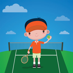 Kids tennis player, vector cartoon