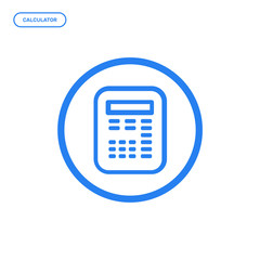 Vector illustration of flat line icon. Graphic design concept of calculator. Use in Web Project and Applications. Blue outline isolated object.