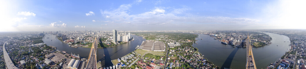 Fototapeta na wymiar Panorama aerial view of urban city scape