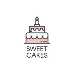 Logo Design for Fresh Bakery Products, Bread, Cake, Cupcake, Donut or Grocery Shop with Pink Cartoon Style Custom Birthday or Wedding Cake