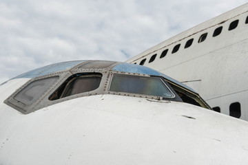 Fototapeta na wymiar Front of white airplane wreckage