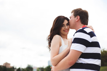 Love romance relationship. Couple spending time together in park