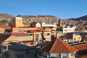 View of the Bolivian city Potosi at sunset

