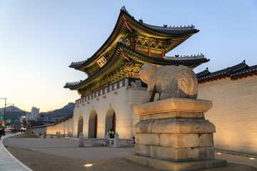 Gwanghwamun gate at Gyeongbokgung Palace at night in Seoul, South Korea