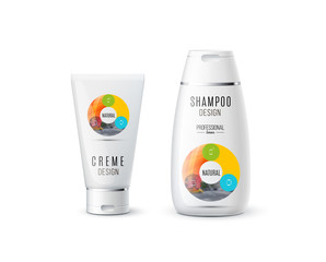 Abstract body care cosmetic brand concept. Cream, shampoo packag