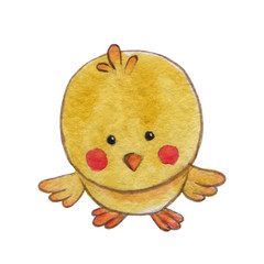 Small chicken Chick Watercolor picture for easter postcards, nursery, kindergarten