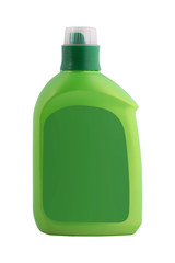 Empty green bottle preparation for detergent. Isolated